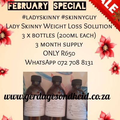 Februarie 2025 Special: Lady Skinny / Skinny Guy Weight Loss Solution 3 x 200ml (3 maande voorraad) R650,